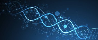 Parlayan neon DNA zinciri. Biyoteknoloji, biyokimya, bilim, tıp konsepti. Genetik engenetikleme şablonu.