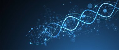 Parlayan neon DNA zinciri. Biyoteknoloji, biyokimya, bilim, tıp konsepti. Genetik engenetikleme şablonu.