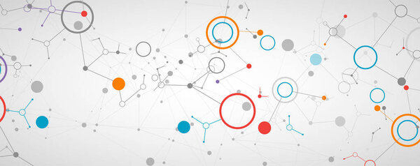 Геометрический абстрактный фон с связной линией и точками. Футуристический цифровой фон для науки и техники.