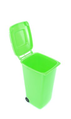 yeşil bir tekerlekli çöp