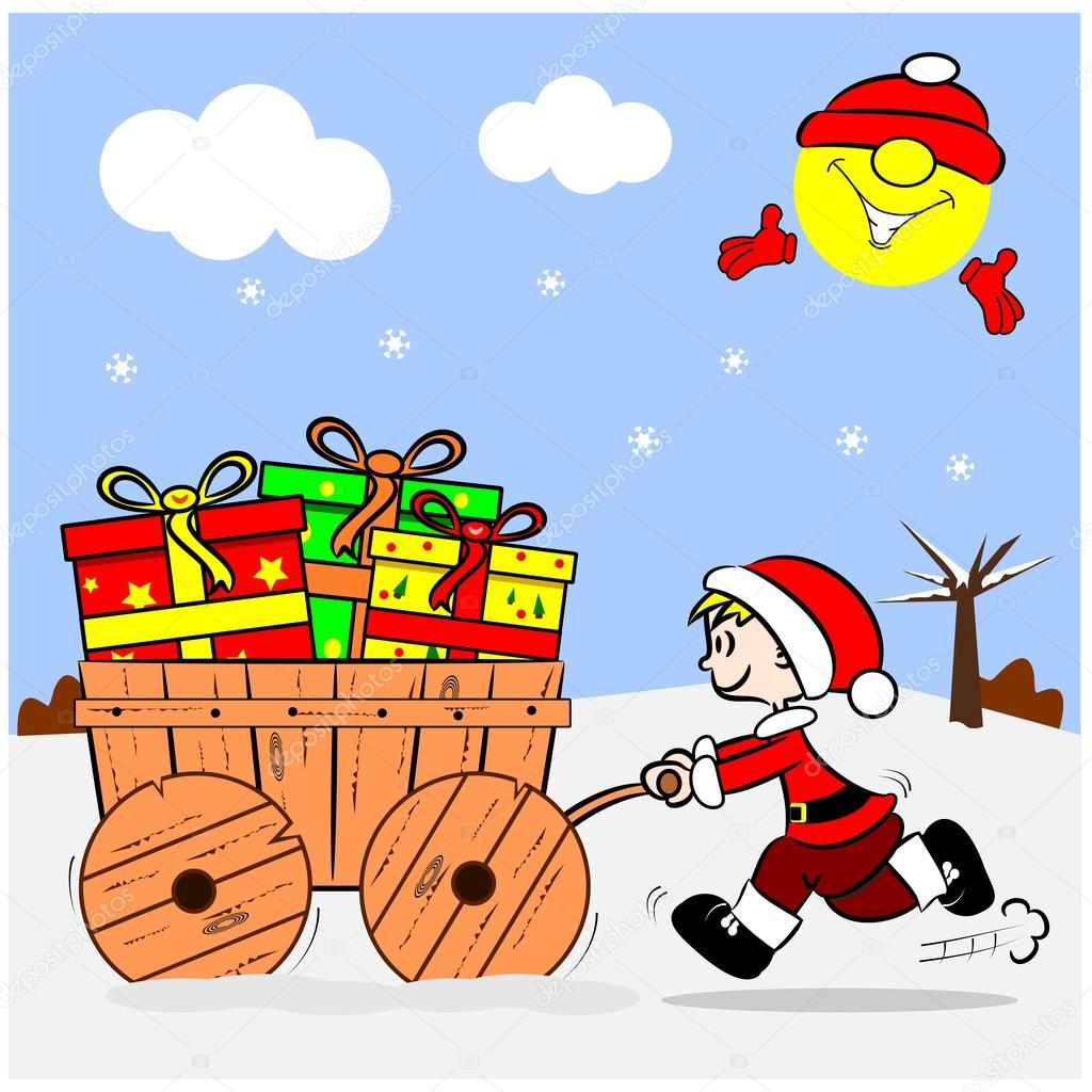 Cartoon Boy and Christmas Gifts