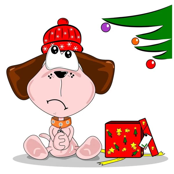 Perro de dibujos animados y regalo de Navidad no deseado — Vector de stock