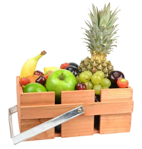 A wooden box crate of fresh fruit — Stock Photo, Image