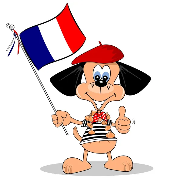 Een cartoon hond houden de Franse vlag — Stockvector