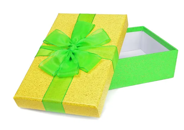 Una caja de regalo verde y amarillo — Foto de Stock