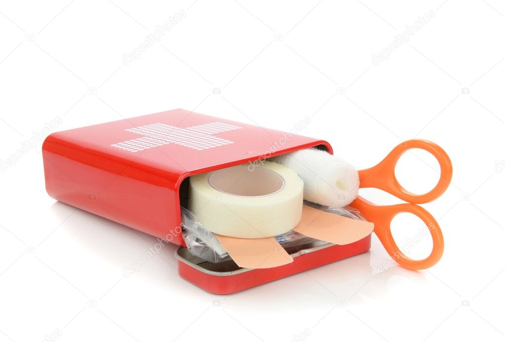 An open travel first aid kit