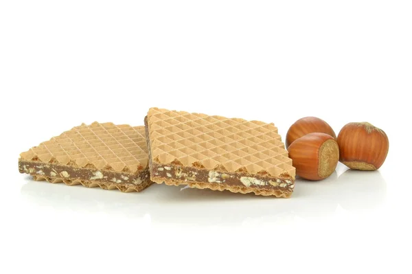 Chocolate filled wafer biscuits with hazelnuts — Stock Photo, Image