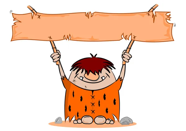Cartoon Höhlenmensch mit leerem Banner — Stockvektor