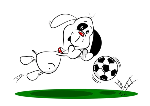 Um cão de desenhos animados mergulhando para salvar uma bola de futebol —  Vetores de Stock