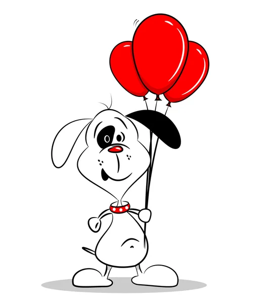 Ένα σκυλί κινουμένων σχεδίων με κόκκινα μπαλόνια — Διανυσματικό Αρχείο