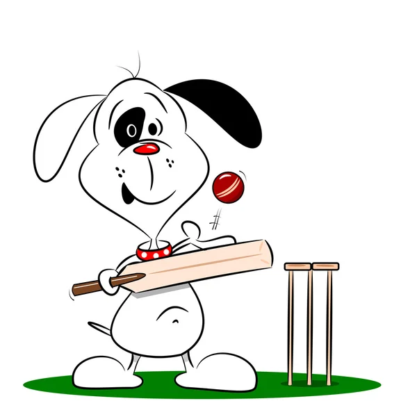 En tecknad hund spelar cricket — Stock vektor
