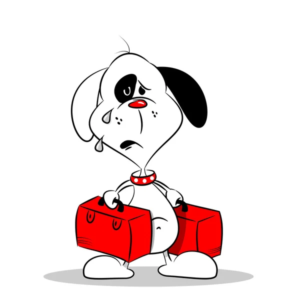 Un triste nostalgia di casa Cartoon Dog con bagagli — Vettoriale Stock