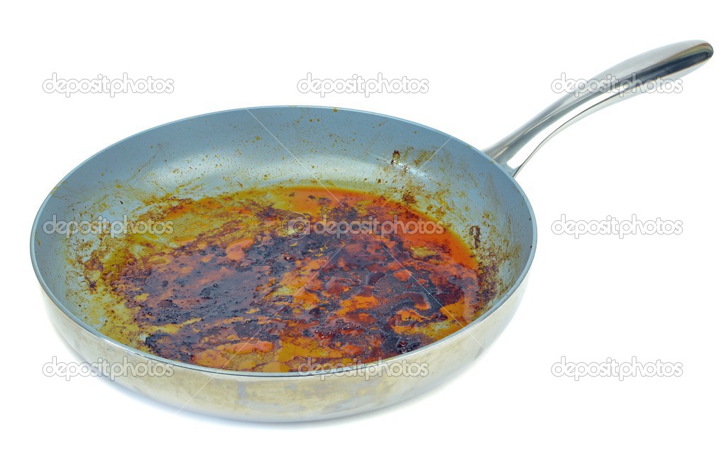 A very dirty frying pan