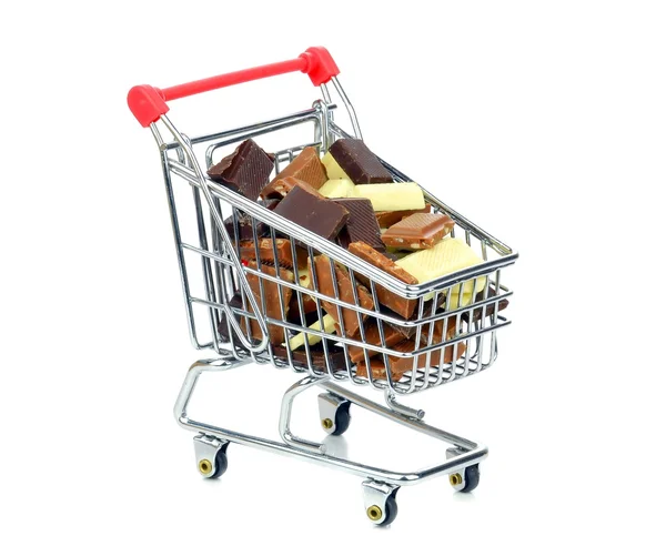 Chocolate en un carrito de compras — Foto de Stock
