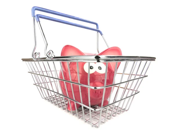 Sparschwein im Einkaufskorb — Stockfoto