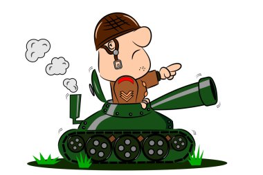 Cartoon Soldier in Army Tank