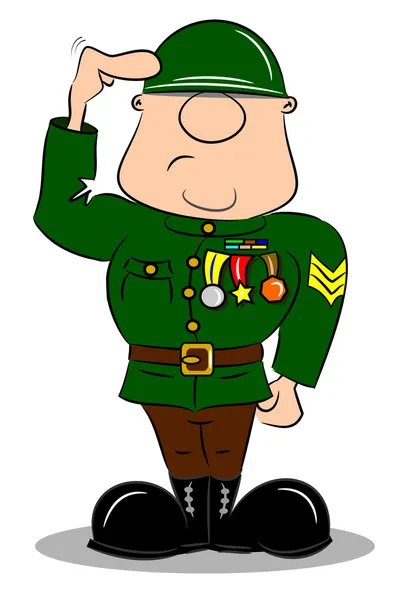 Un soldado de dibujos animados saludando — Vector de stock