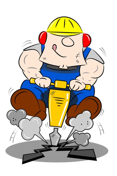 Cartoon Workman Drilling the Road — Stock Vector