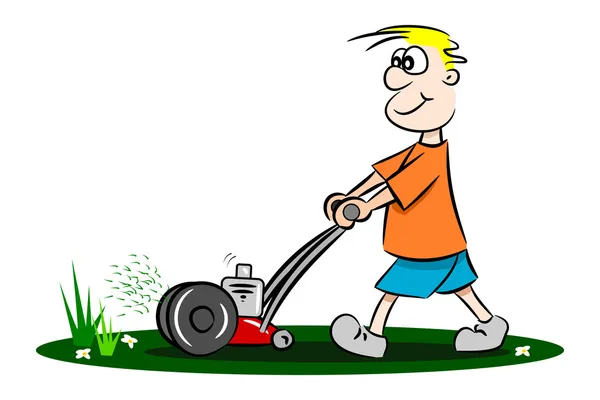 Kreslený chlap seká trávu — Stockový vektor