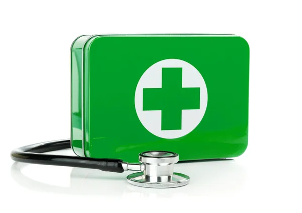 A first aid box with stethoscope — Stock Photo, Image