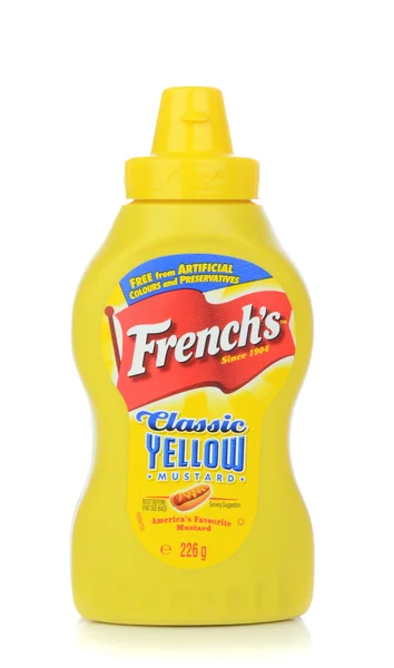 Бутылка французской американской горчицы — стоковое фото