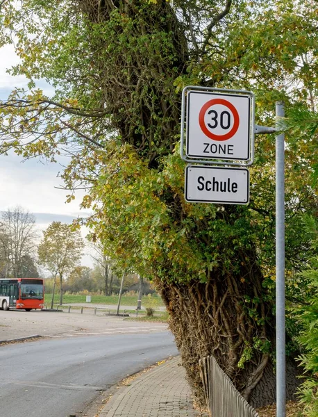 30Km Speed Limit Traffic Road Sign School Area Germany — Stock Photo, Image