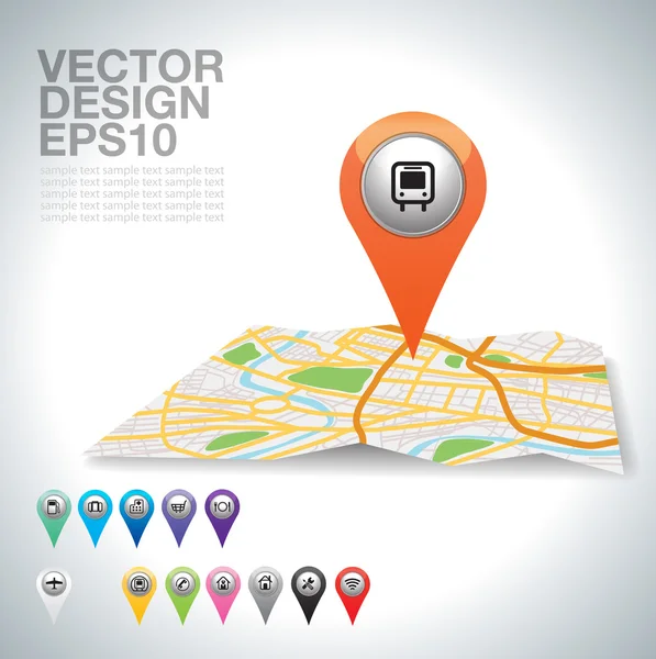 Bus en el mapa . — Vector de stock