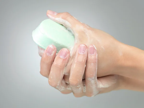 Washing hands with soap — Stock Photo, Image