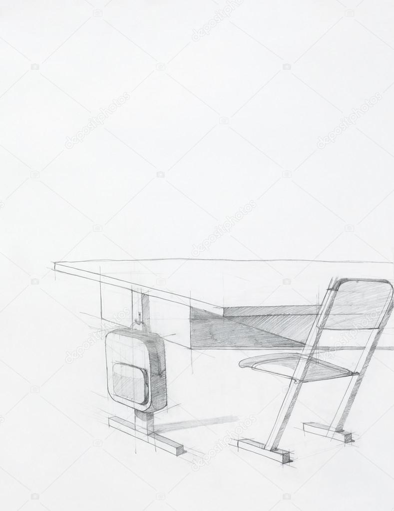 School Desk Drawing School Desk And Chair Stock Photo