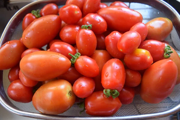 Verse Tomaten Net Geplukt Een Kom — Stockfoto