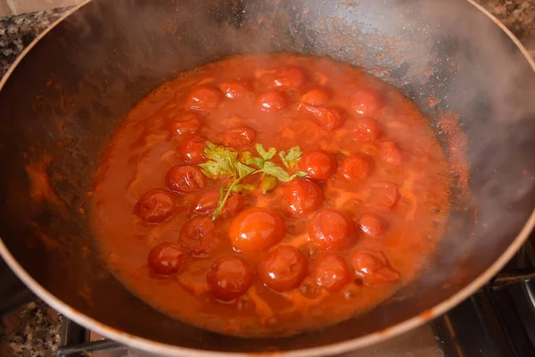 Molho Tomate Preparado Com Tomate Cereja Prasley — Fotografia de Stock