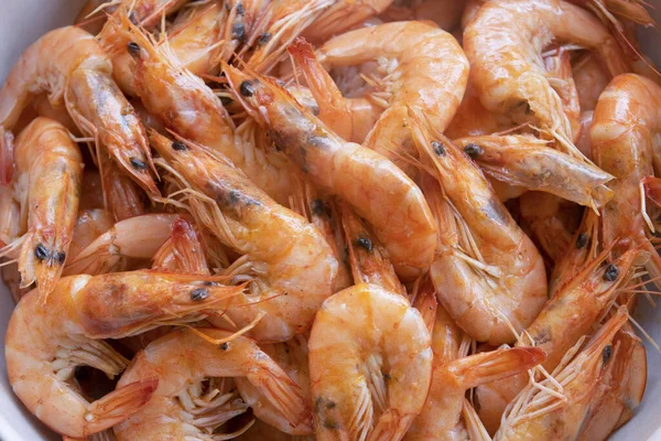 Flat Lay Fried Shrimps Ceramic Bowl — Stock Photo, Image
