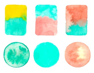 Suluboya el boyası daireler ve dikdörtgenler koleksiyonu