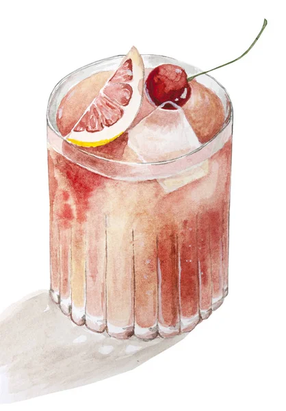 Watercolor Negroni Cocktail Ilustração Fundo Branco — Fotografia de Stock