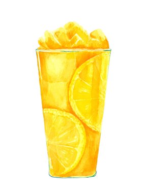 Hand drawn watercolor illustration of fresh juise. Healthy juice isolated on the white background.