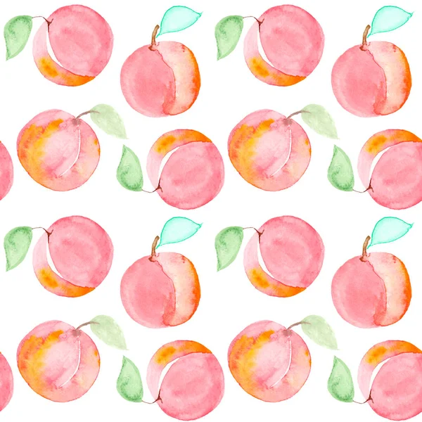 Hand Drawn Seamless Background Pattern Peaches Watercolor Gouache — стоковое фото