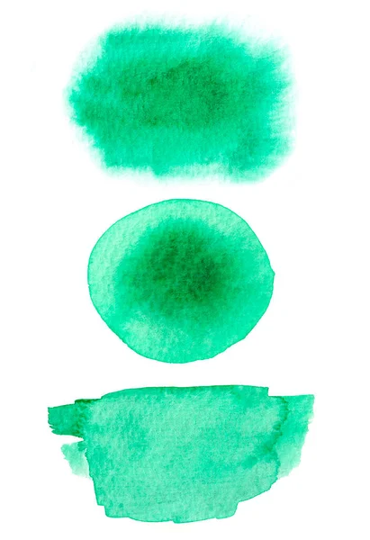 Green Aquarelle Brush Stains Hand Drawn Illustrations Set — 图库照片