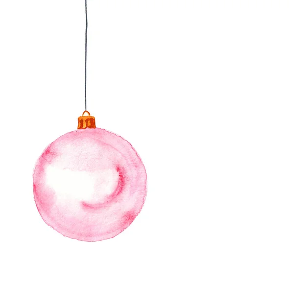 Watercolor Christmas Balls Pink Colors White Background New Year Decoration — Fotografia de Stock