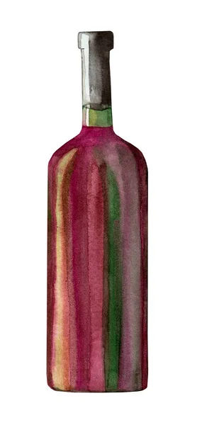 Watercolor Wine Bottle White Background Unlabeled Bottle Symbol Elegance Party — 스톡 사진