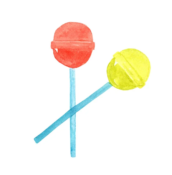 Lollipops Verde Vermelho Doce Aquarela Ilustração Fundo Branco — Fotografia de Stock