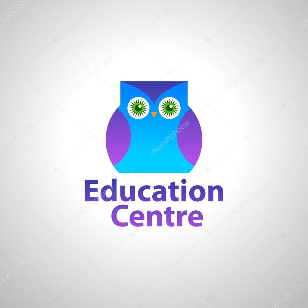 Template sign for an educational center - owl - the symbol of wisdom and knowledge
