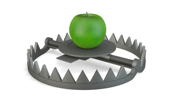 Bear trap and green apple — Stock Photo, Image