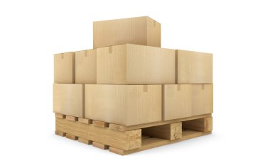 bir palet üzerindeki karton kutular