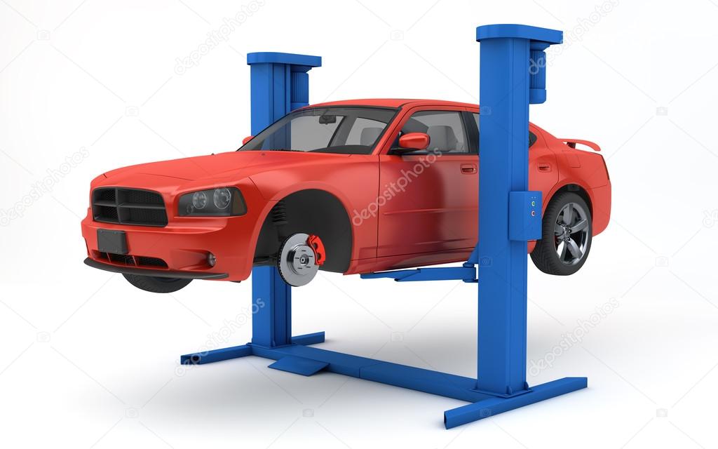 car lifted up on lift