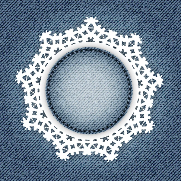 Snowflake lace on denim — Stock Vector