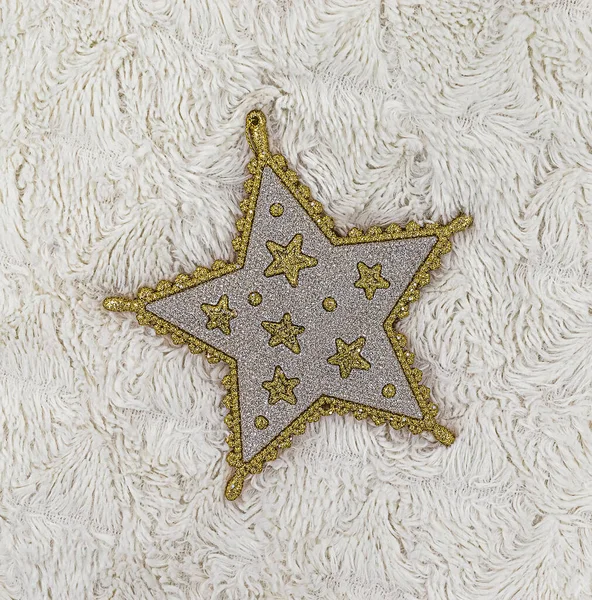 Golden Silver Glittering Christmas Tree Decoration Shape Five Pointed Star — Stock Photo, Image