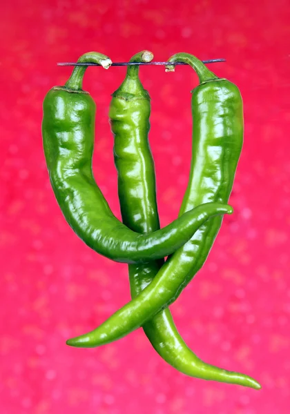 Baljor av gröna varm paprika. — Stockfoto
