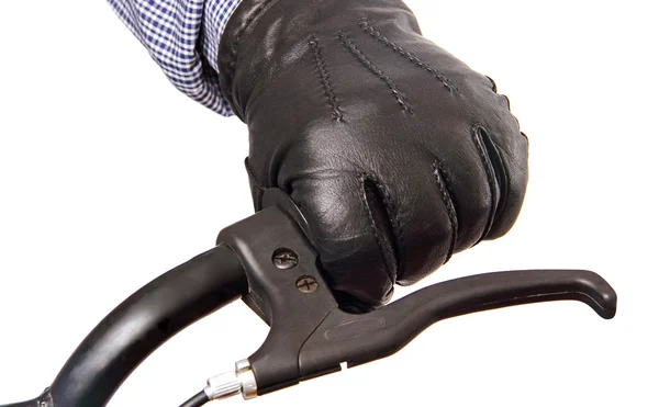 Man's hand on the handlebars. — Stock Photo, Image