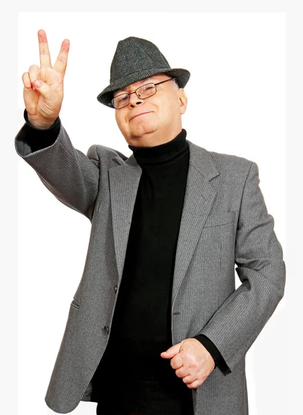 Man shows gesture "victory." — Stock Photo, Image