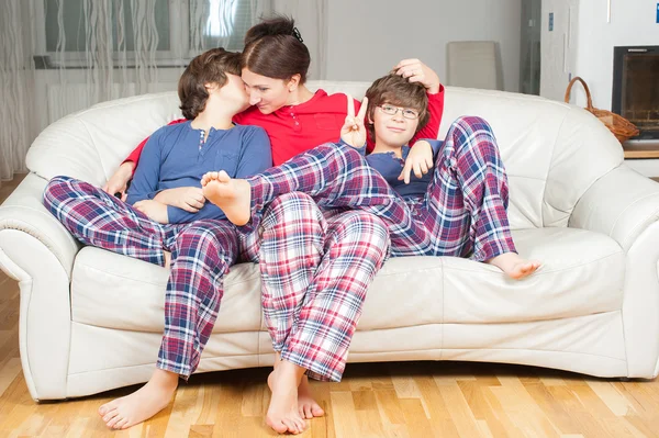 Mother and son in pajamas — Stock Photo, Image